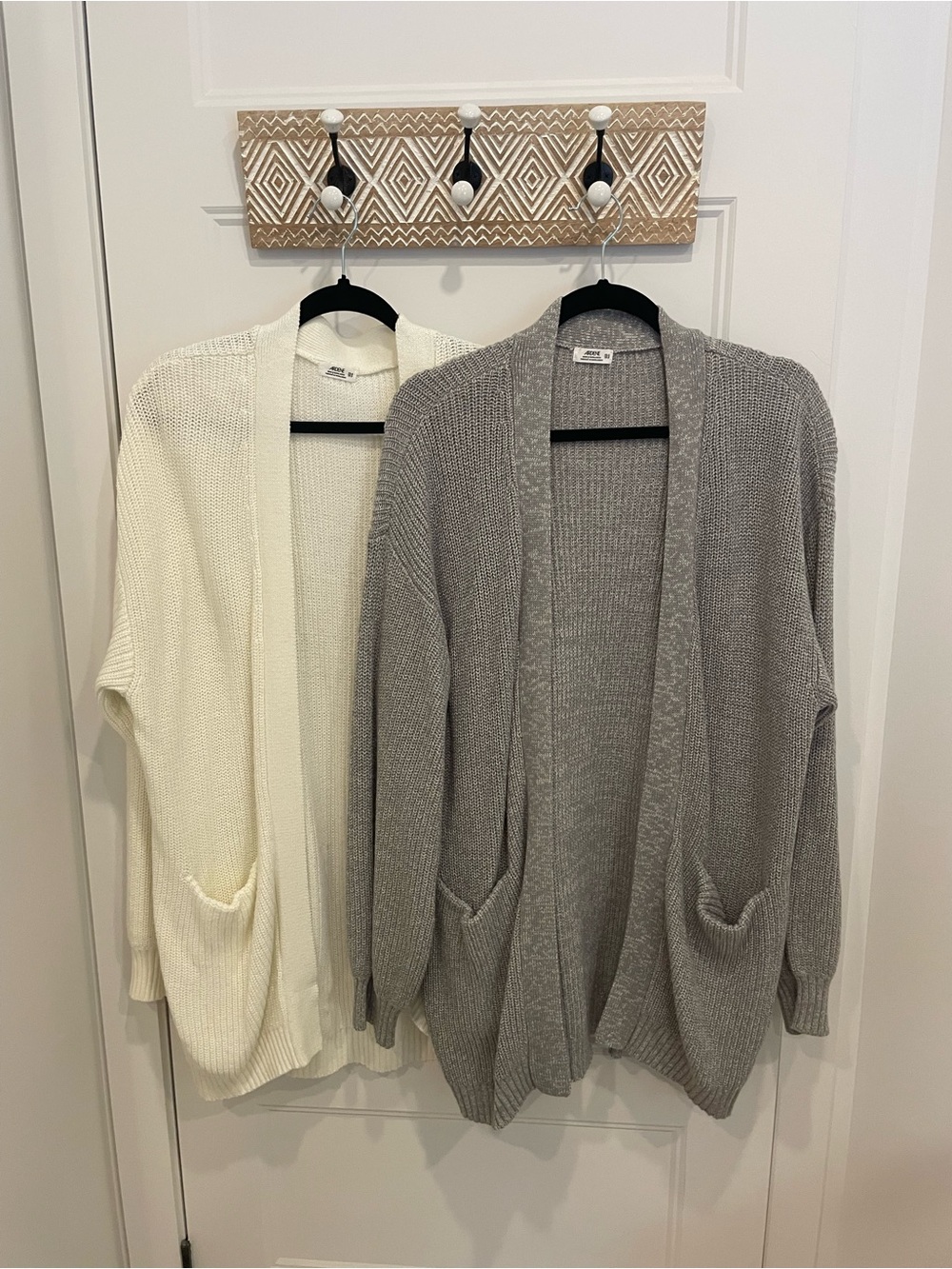 DUO Chunky Open-Front Cardigan Sweater - Cream and Gray